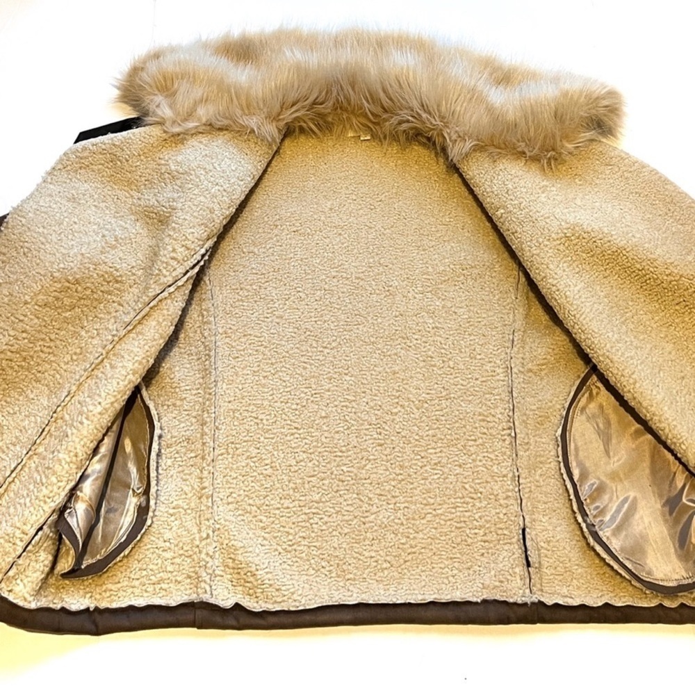 JCL moto faux suede bomber jacket tan light brown teddy sherpa size M - Picture 9 of 15